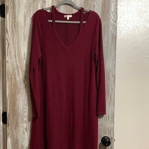 Moa Moa Red Ribbed Cut Out Long Sleeve Dress